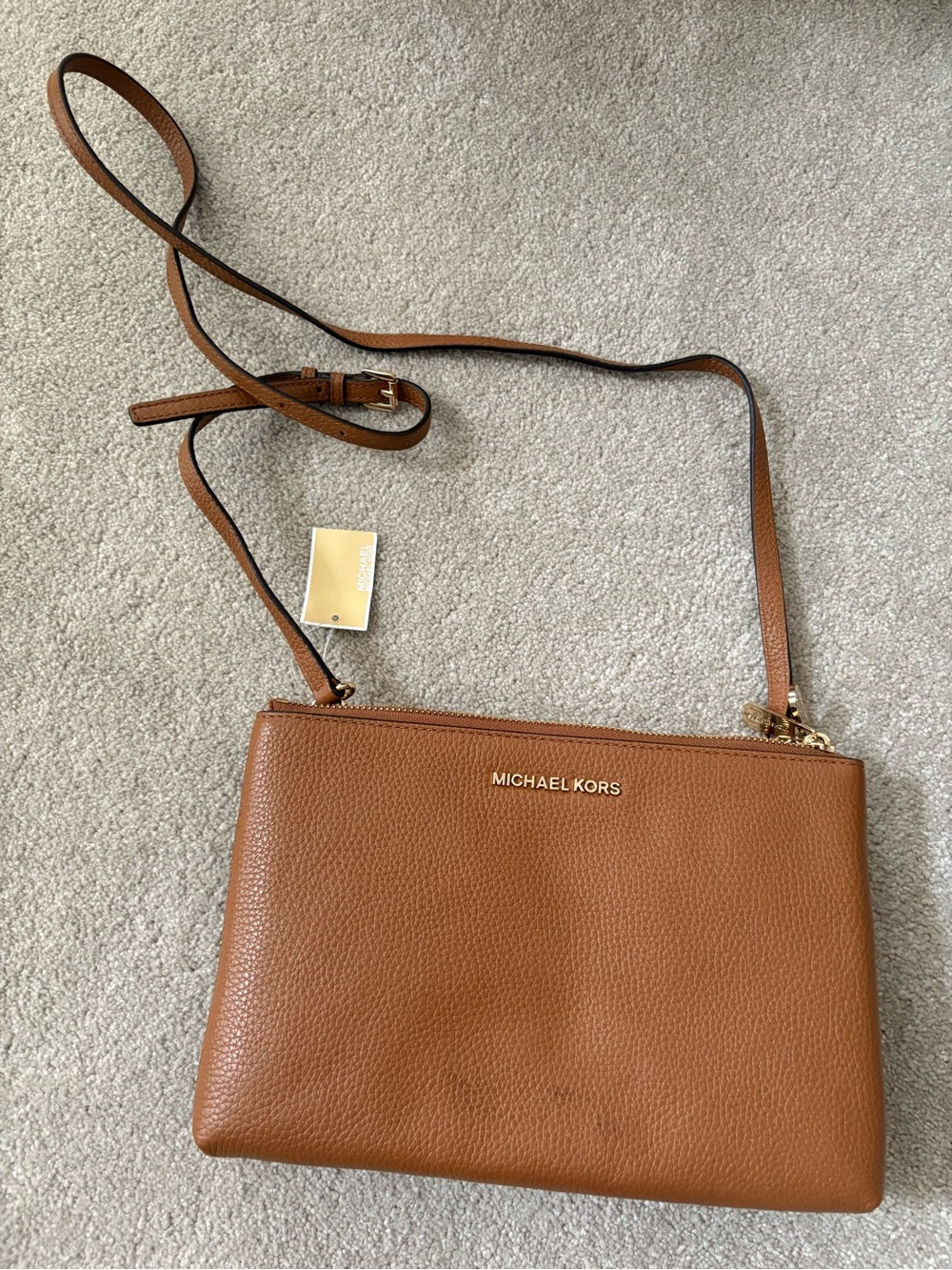Michael Kors jet set travel DBL Gussett, leather cross body bag NWT 35FGTVM3B